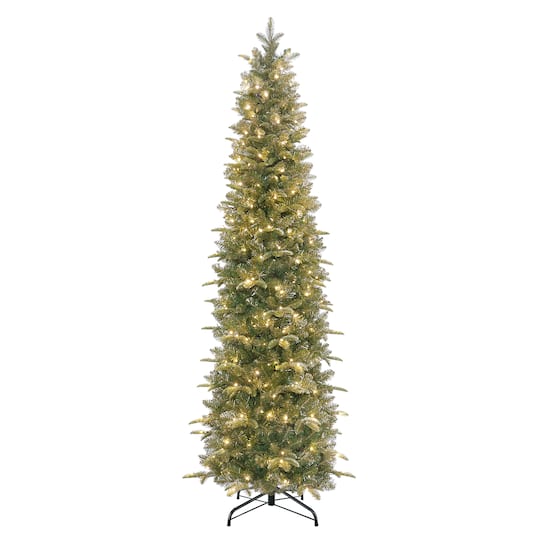 Puleo International 7.5Ft Pre-Lit Yardley Spruce Pencil Artificial Christmas Tree, Warm White & Multicolor LED Lights in Green | 7.5 ft | Michaels®